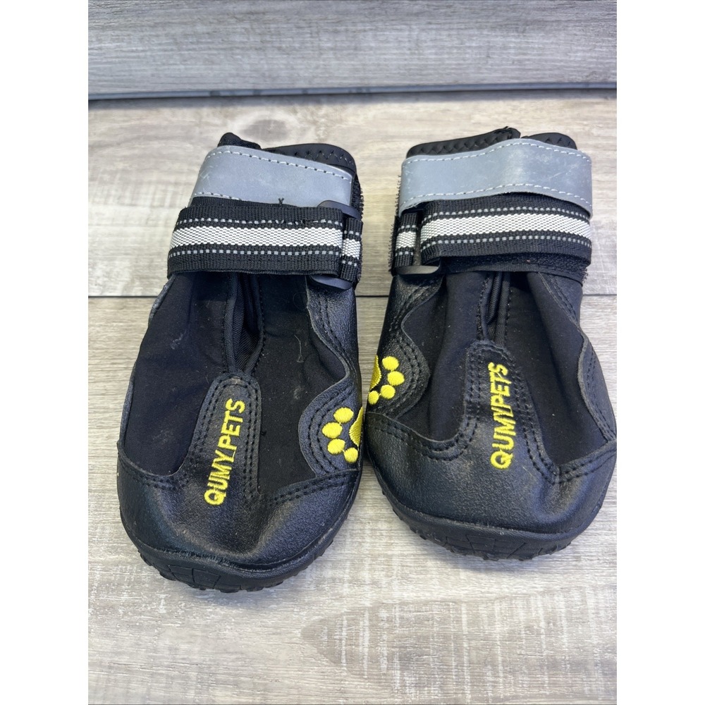 QUMYPETS Dog Boots Shoes Set Of 2 Size 7 Black Reflective High Vis Anti Slip